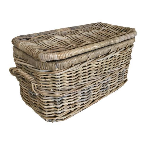 Rotan Mand Johanna - Greywash Rieten Mand - Met Deksel - Met Handvaten