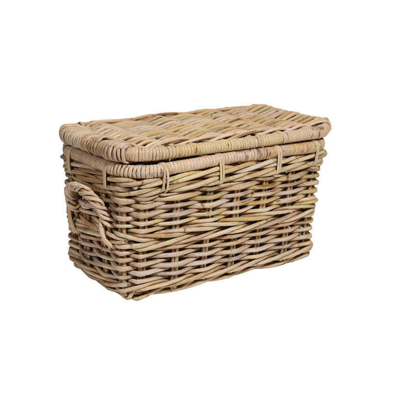 Rotan Mand Nino - Naturel Rieten Mand - Met Deksel - Met Handvaten