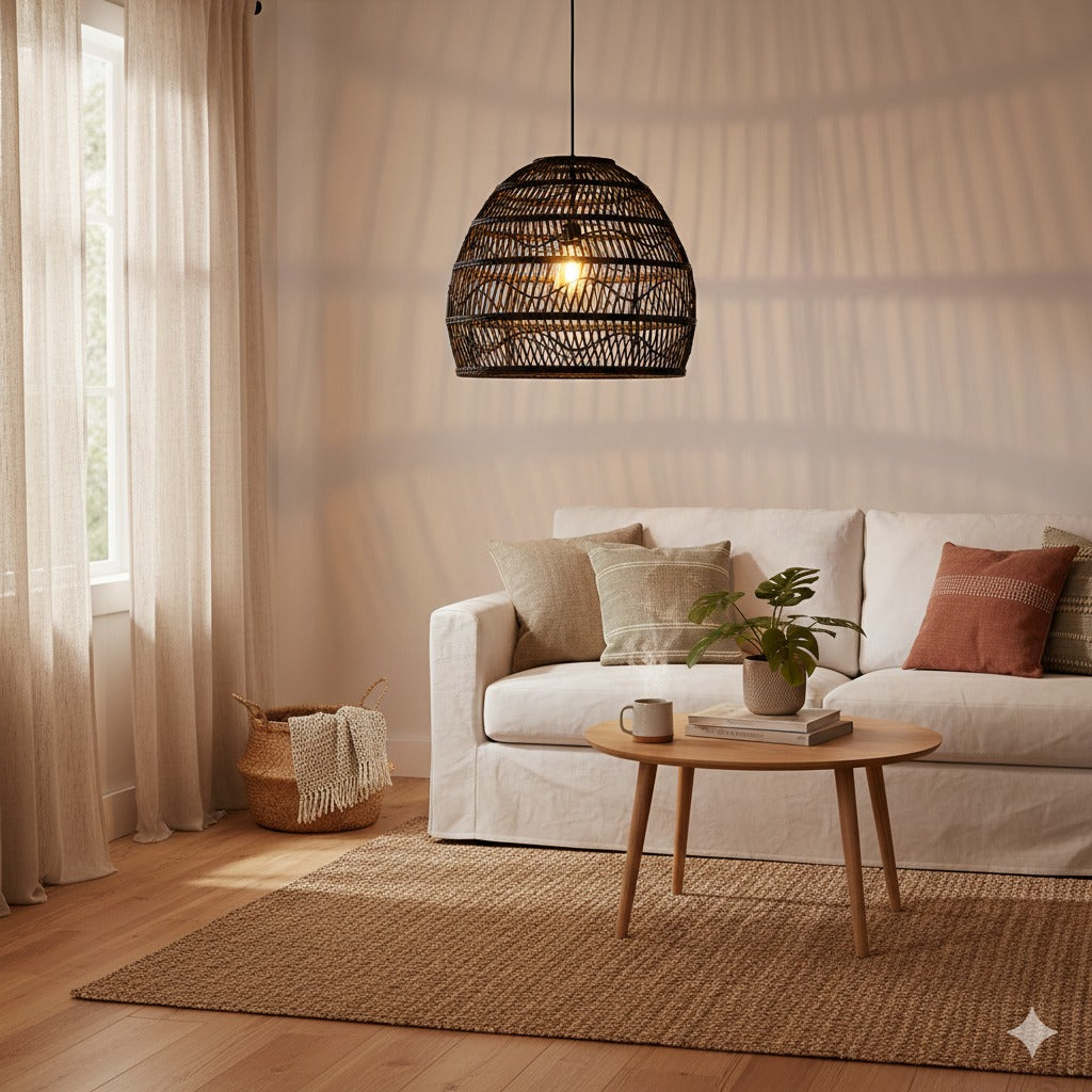 Zwarte rotan hanglamp Liv