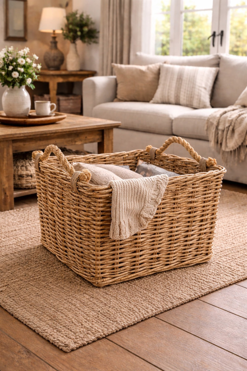 Rechthoekige Rotan Mand Cindy - Naturel - Jute Handvatten