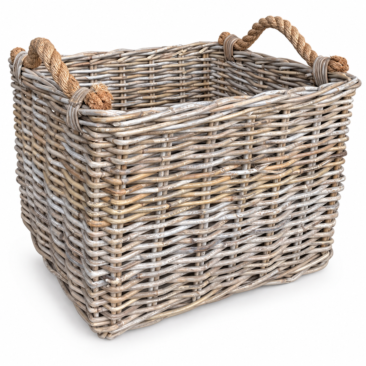 Rechthoekige Rotan Mand Cindy - Greywash - Jute Handvatten
