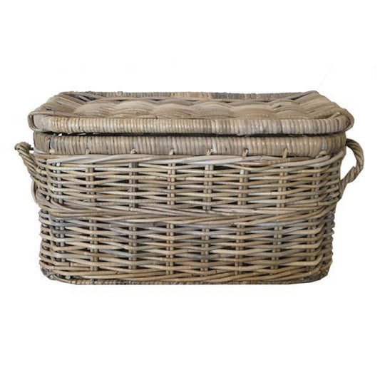 Rotan Mand Johanna - Greywash Rieten Mand - Met Deksel - Met Handvaten