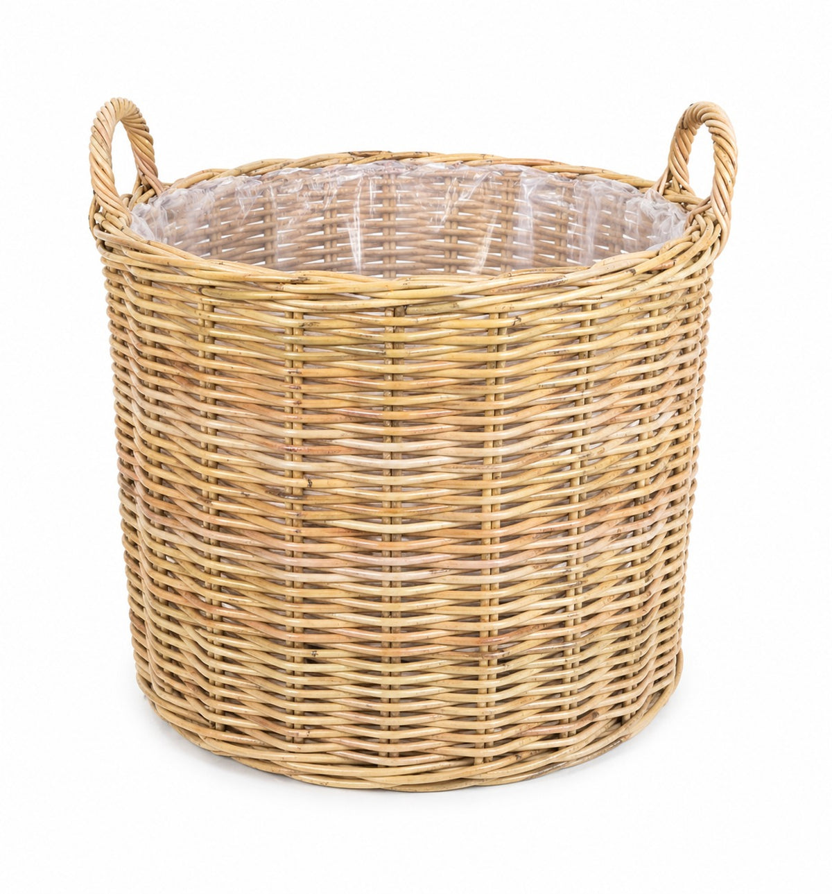 Ronde Rotan Plantenmand - Naturel - Met Handgrepen & Binnenhoes