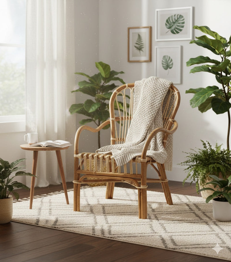 Rotan Stoel Pol - Naturel - Loungestoel - Spijlstoel