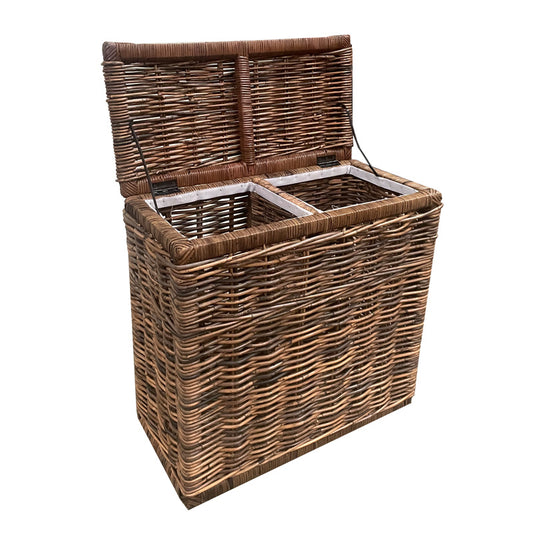Rotan Wasmand Ilse - Bruin - Met Deksel - Twee Vakken
