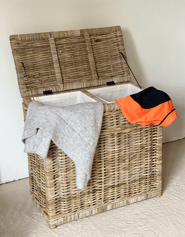 Rotan Wasmand Ilse - Greywash - Met Deksel - Twee Vakken