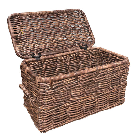 Rotan Mand Antiek Paula - Antiek Bruine Rieten Mand - Met Deksel - Met Handvaten