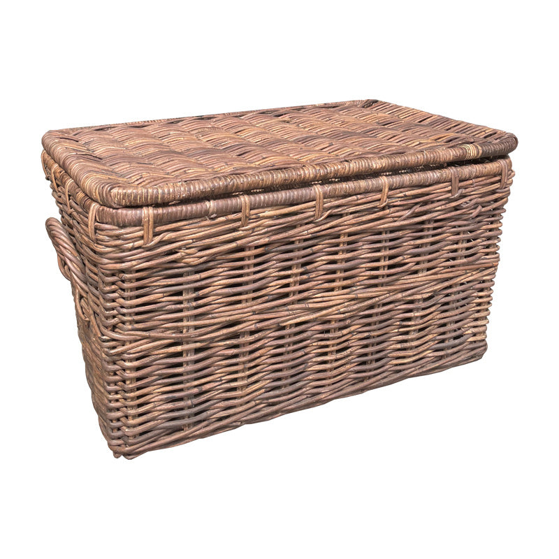 Rotan Mand Antiek Paula - Antiek Bruine Rieten Mand - Met Deksel - Met Handvaten