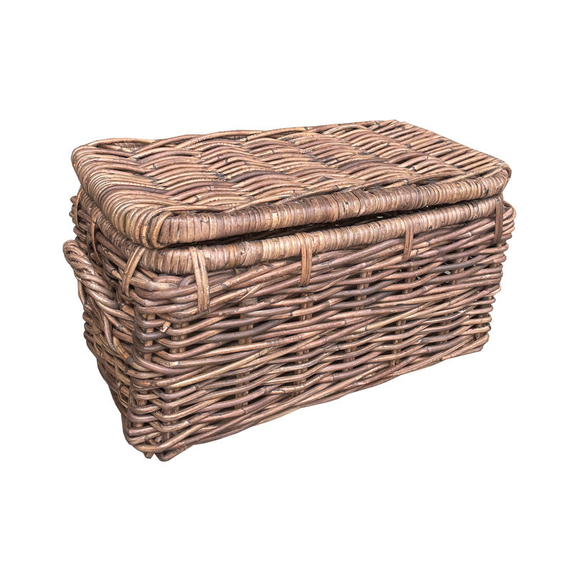 Rotan Mand Antiek Paula - Antiek Bruine Rieten Mand - Met Deksel - Met Handvaten