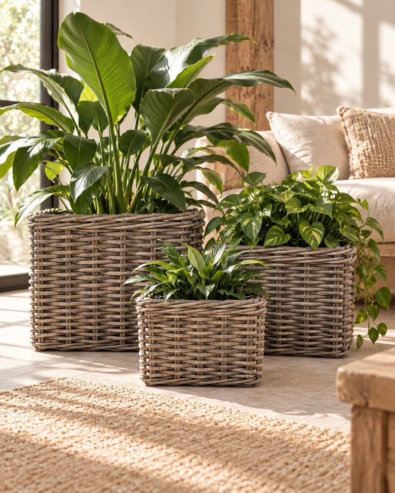 Rechthoekige Rotan Plantenmand - Greywash