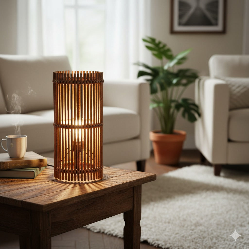 Lamp Bamboe Cilinder - Bruin - Tafellamp/Vloerlamp