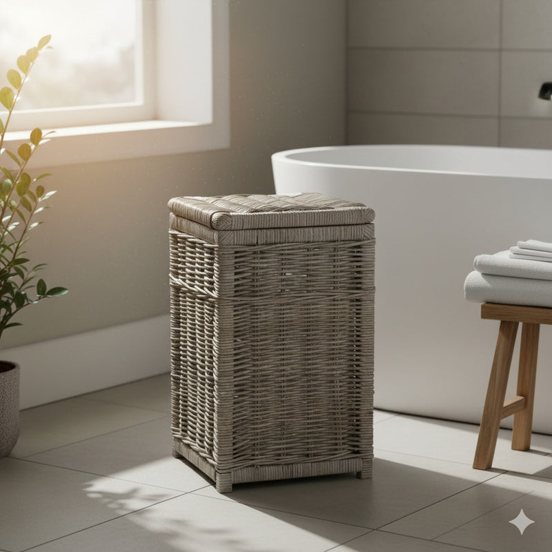 Rotan Wasmand Fin - Greywash - Vierkant