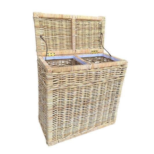 Rotan Wasmand Ilse - Naturel - Met Deksel - Twee Vakken