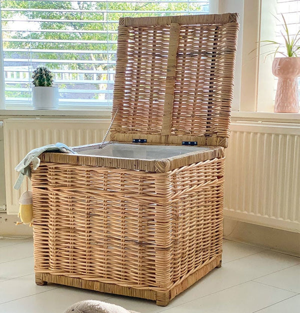 Vierkante Rotan Opbergmand Olaf - Naturel - Met Deksel