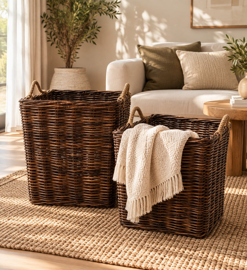 Rotan Mand Juul - Antiek - Met Jute Handvat