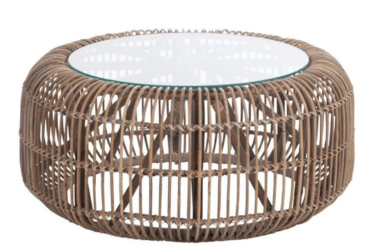 Rotan Salontafel Winston - Greywash - Met Glasplaat