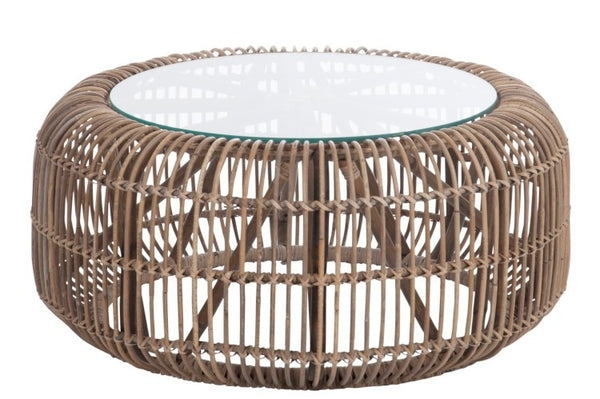 Rotan Salontafel Winston - Greywash - Met Glasplaat